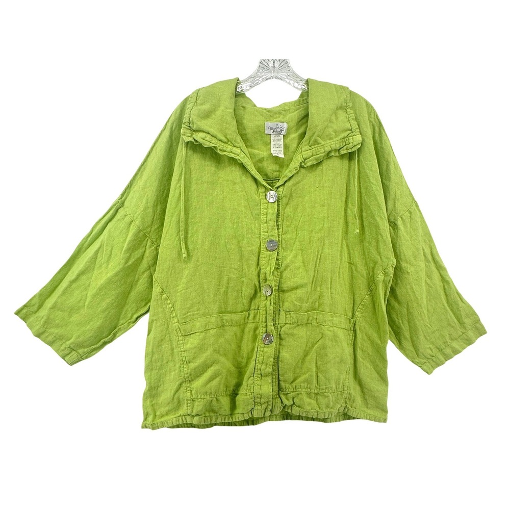 VTG Mosaic USA Womens Lime Green 100% Linen Button Front Jacket Sz M Made in USA